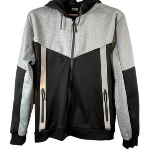 Mens XL Fleece Lined Hoodie Jacket Black Gray Full Zip Hooded Casual